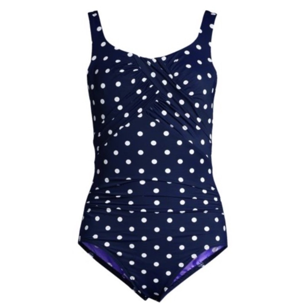 Lands' End Women Polka Dot One Piece Slendersuit Underwire 16 DDD Cup Retro Twee